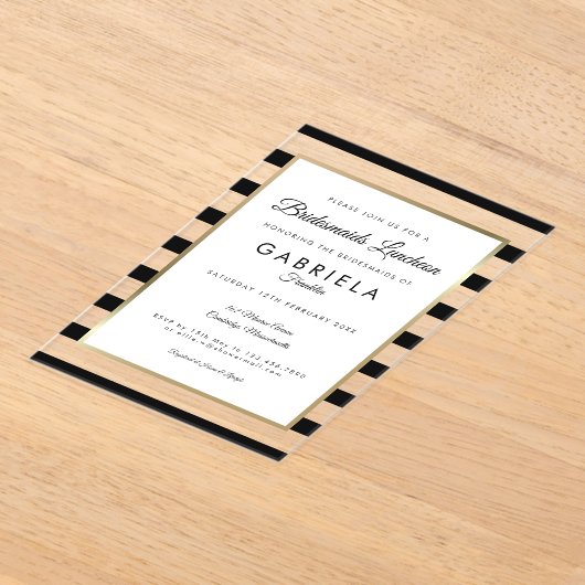 Elegantes Black Stripe Gold Bridesmaids Acryleinladungen (Ablage )