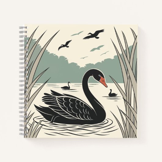 Elegantes Black Swan-Notebook Notizblock (Vorderseite)