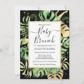 Elegantes Black Tropical Foliage Baby Shower Brunc Einladung (Vorderseite)