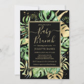 Elegantes Black Tropical Foliage Baby Shower Brunc Einladung (Vorderseite)