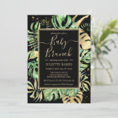 Elegantes Black Tropical Foliage Baby Shower Brunc Einladung (Stehend Vorderseite)