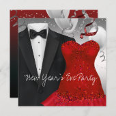 Elegantes Black Tuxedo Rotes Dress Party Einladung (Vorne/Hinten)