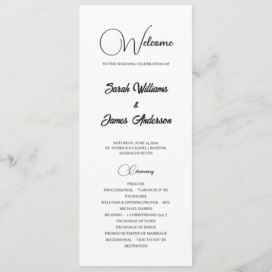 Elegantes Black Typografy White Wedding Program Programm (Vorderseite)