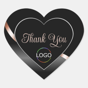 Elegantes Black Wavy Rose Gold mit Logo Vielen Dan Herz-Aufkleber