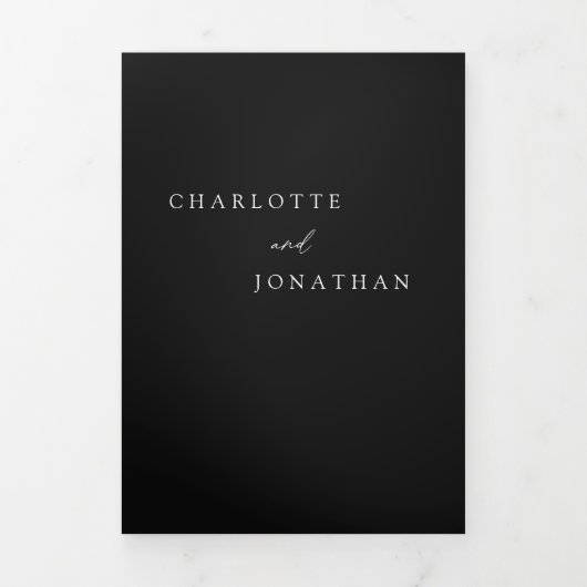 Elegantes Black Wedding Foto Dreifach Gefaltete Einladung (Cover)