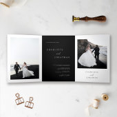 Elegantes Black Wedding Foto Dreifach Gefaltete Einladung