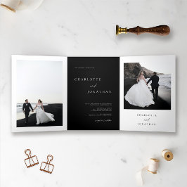 Elegantes Black Wedding Foto Dreifach Gefaltete Einladung