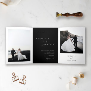 Elegantes Black Wedding Foto Dreifach Gefaltete Einladung