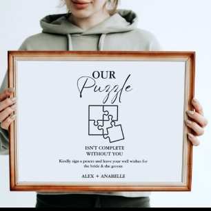 Elegantes Black Wedding Puzzle Gästebuchzeichen Poster