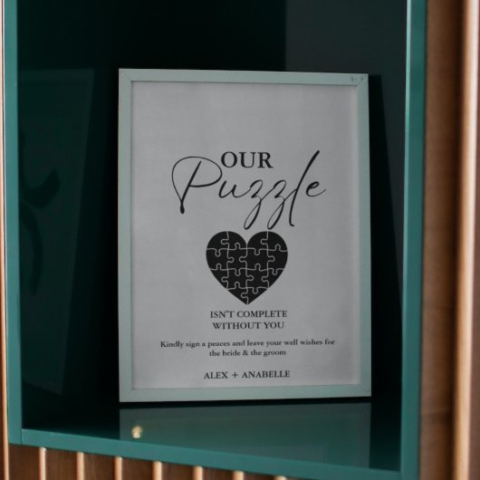Elegantes Black Wedding Puzzle Gästebuchzeichen Poster