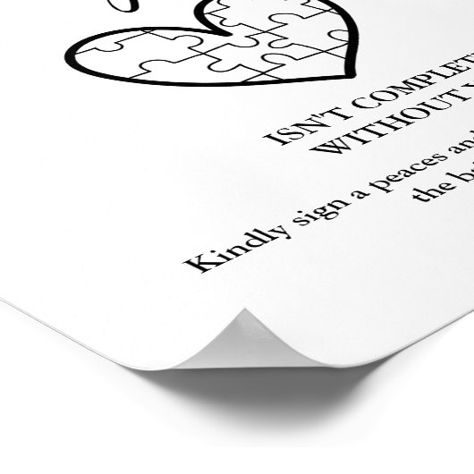 Elegantes Black Wedding Puzzle Gästebuchzeichen Poster (Ecke)