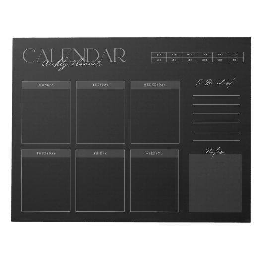 Elegantes Black Weekly Planner Notepad Notizblock (Vorderseite)