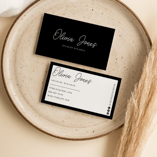 Elegantes Black & White Boho Branding Modernes Tre Visitenkarte