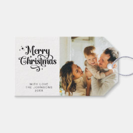 Elegantes Black & White Frohe Weihnachtsfamilien F Geschenkanhänger