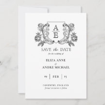 Elegantes Black & White Monogram Leaf Wappen Hochz