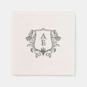 Elegantes Black & White Monogram Leaf Wappen Hochz Serviette (Vorderseite)