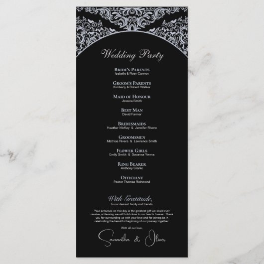 Elegantes Black & White Monogram Wedding Program Programm (Rückseite)