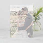 Elegantes Black & White Overlay Foto Hochzeit Einladung (Stehend Vorderseite)