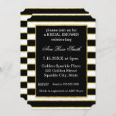 Elegantes Black+White Stripe & Gold Brautparty Einladung (Vorne/Hinten)