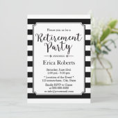 Elegantes Black & White Stripes Retirement Party Einladung (Stehend Vorderseite)