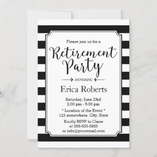 Elegantes Black & White Stripes Retirement Party Einladung