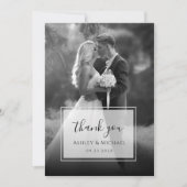 Elegantes Black & White Wedding Foto Modernes Skri Dankeskarte (Vorderseite)