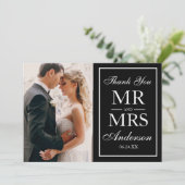 Elegantes Black & White Wedding Foto Vielen Dank G Dankeskarte (Stehend Vorderseite)