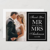 Elegantes Black & White Wedding Foto Vielen Dank G Dankeskarte (Vorne/Hinten)