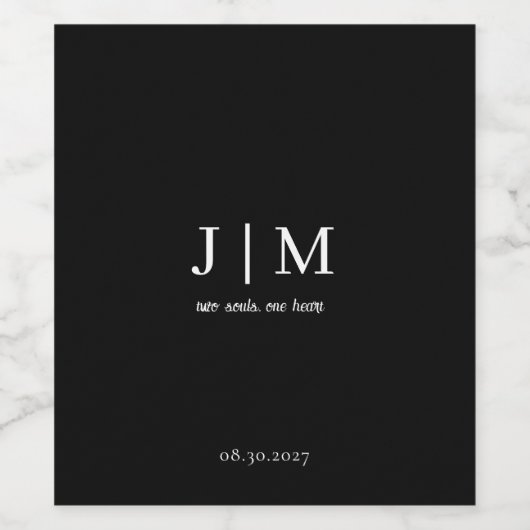 Elegantes Black & White Wedding Weinlabel Weinetikett (Einzelnes Label)