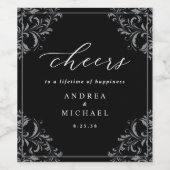 Elegantes Black & White Wedding Weinlabel Weinetikett (Einzelnes Label)