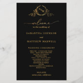 Elegantes Black with Gold Monogram Wedding Program (Vorderseite)
