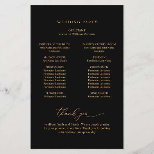 Elegantes Black with Gold Monogram Wedding Program (Rückseite)