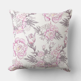 Elegantes, blassrosa Blumendesign Gray Foliage Kissen
