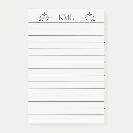 Elegantes Blatt-Monogramm personalisiert liniert Post-it Klebezettel (Vorderseite)