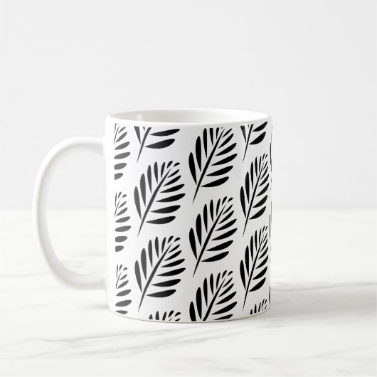 Elegantes Blatt-Muster in Schwarzweiss Kaffeetasse (Links)