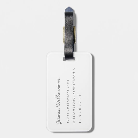 Elegantes Blatt und weißes Quatrefolienmonogramm Gepäckanhänger (Rückseite vertikal)