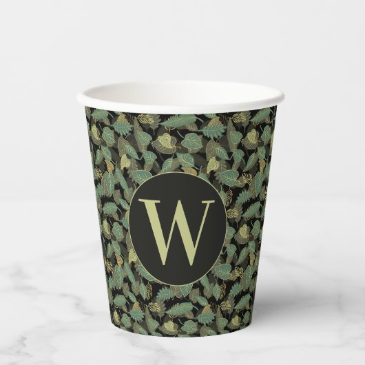 Elegantes Blattdesign Botanischer Anfangsbuchstabe Pappbecher (Vorderseite)