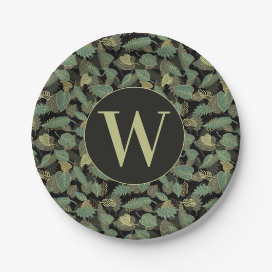 Elegantes Blattdesign Botanisches Initial Pappteller (Vorderseite)