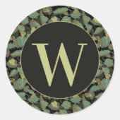 Elegantes Blattdesign Botanisches Initial Runder Aufkleber (Vorderseite)