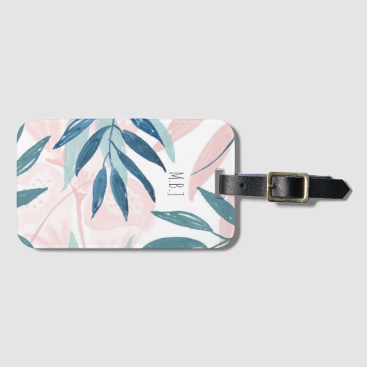 Elegantes Blätter für die Aquarellfarben Monogram Gepäckanhänger (Vorderseite (Horizontal))