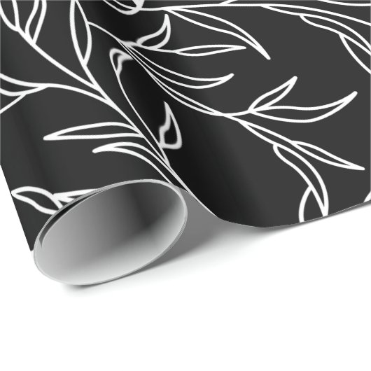 Elegantes Blätter Schwarzweiß-Papier Geschenkpapier (Rolleneckpunkt)