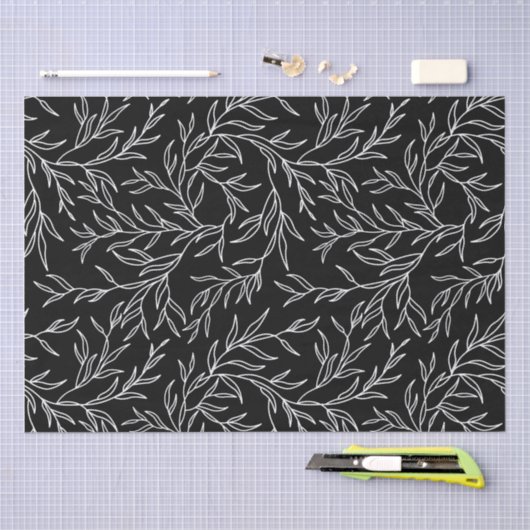 Elegantes Blätter Schwarzweißpapier Seidenpapier (Handwerk)