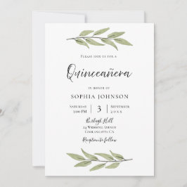 Elegantes Blätter Wasserfarbe Quinceanera Party Einladung