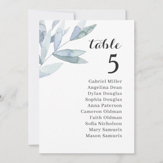 Elegantes Blattwerk Hochzeitssitzkarte. Grautisch Einladung (Vorderseite)