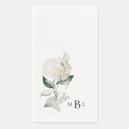 Elegantes Blattwerk & Hortensien-Monogramm-Hochzei Serviette (Vorderseite)