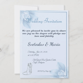 Elegantes Blau-Aquarell-Paar-Linienkunst-Hochzeit Einladung