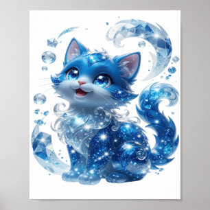 Elegantes Blau BLAUE KATZE MIT DIAMANTEN UND STERN Poster