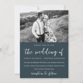 Elegantes Blau Blush Blumenmuster Foto Hochzeit Einladung (Vorderseite)