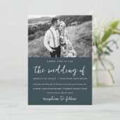 Elegantes Blau Blush Blumenmuster Foto Hochzeit Einladung (Stehend Vorderseite)