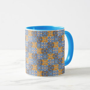 Elegantes blau-braun-gelbes italienisches Muster Tasse